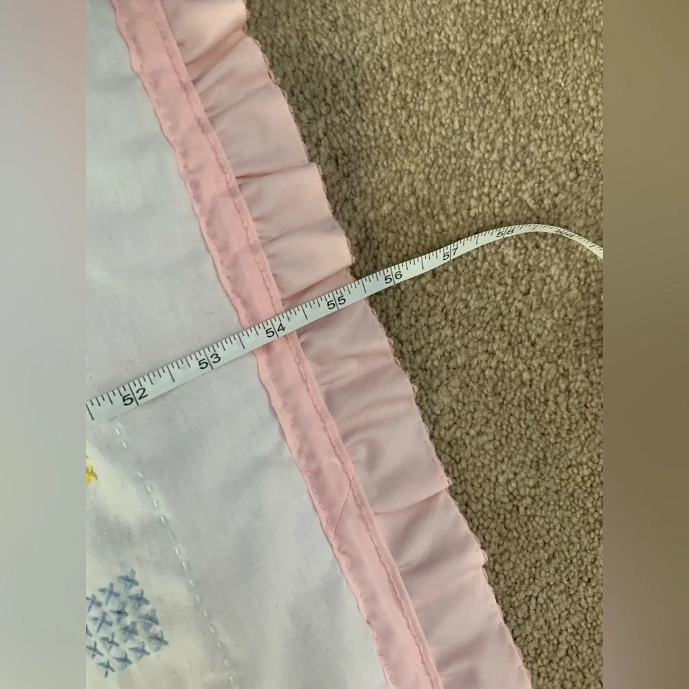 Homemade Pink and White Baby Quilt with Bear Design